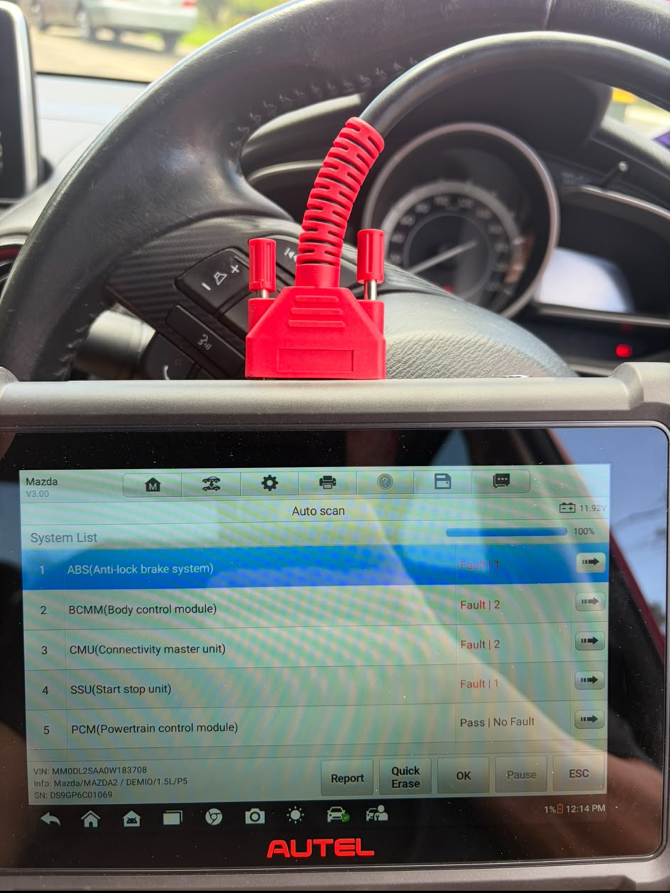 Diagnostic scan tool showing vehicle fault codes